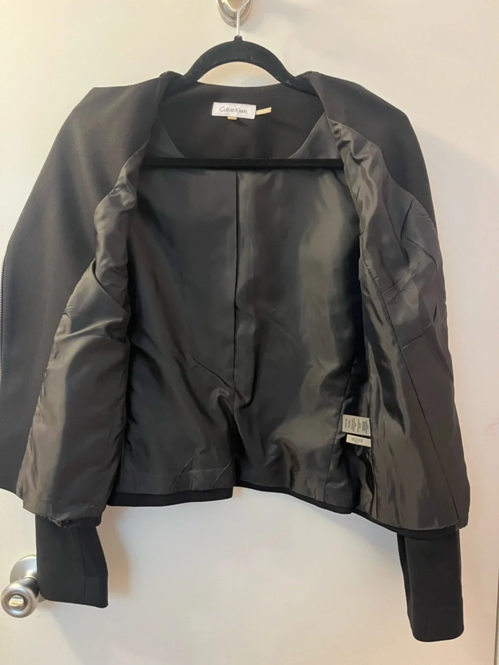 Calvin Klein Black Sequin Moto-Style Blazer Jacket PTP 19/L 21 - Picture 7 of 8